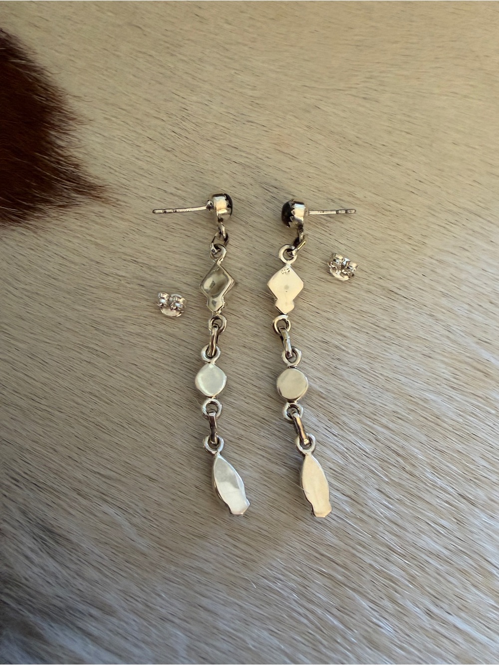 ❤️ White Buffalo Statement Stud Dangle Earrings Sterling 925 Navajo Style 2.59”L - Picture 8 of 14